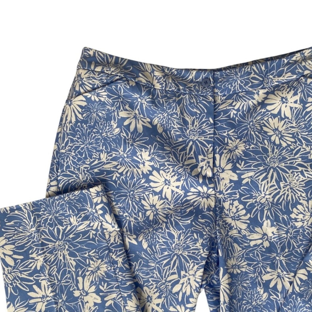 Appleseed's Blue White Floral Pants Size 14 Straight Leg Preppy Coastal Classic